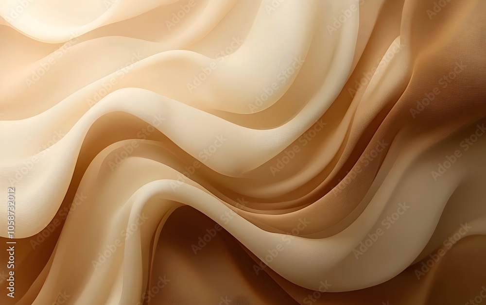 Aufkleber a close-up abstract view of flowing beige and cream-colored fabric, creating gentle waves and soft t
