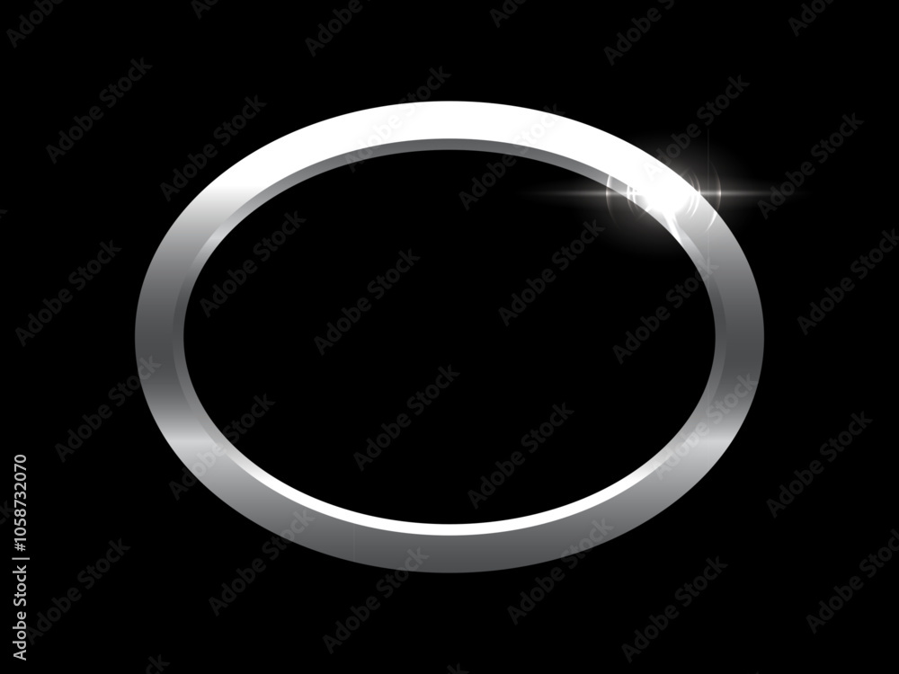 Poster silver button of ellipse shape with frame vector illustration. realistic isolated website element, p