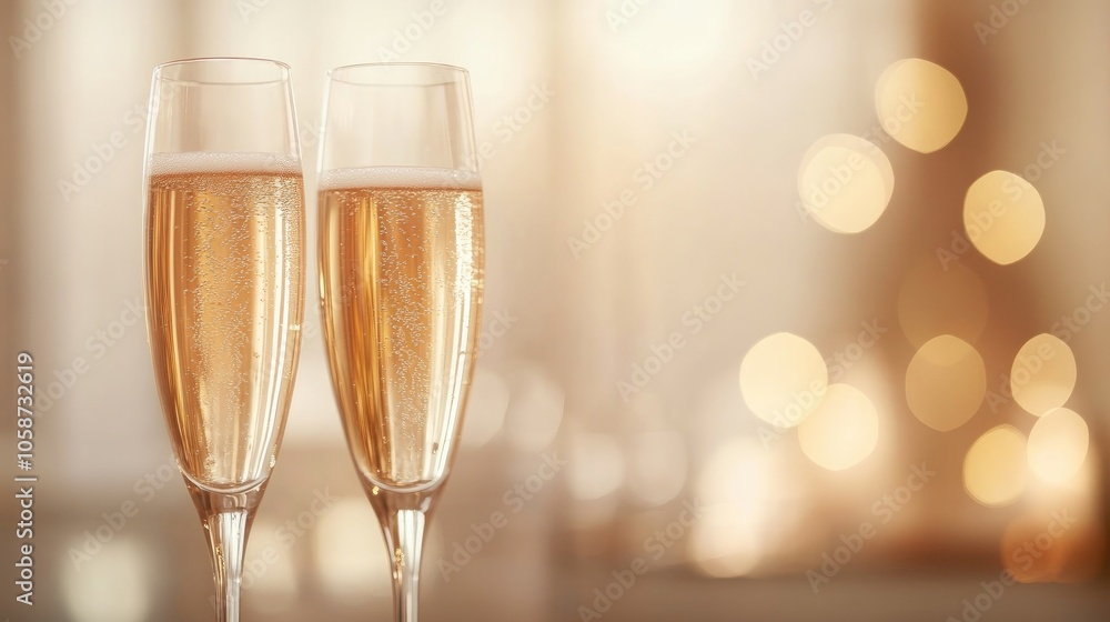 Poster champagne in a romantic setting for couples featuring a blurred background and ample copy space