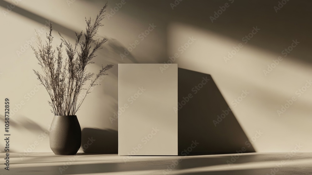 Poster a sleek brochure mockup is displayed upright on a smooth surface showcasing its minimalist design en