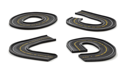Curved Asphalt Roads on a Transparent Background Generative AI