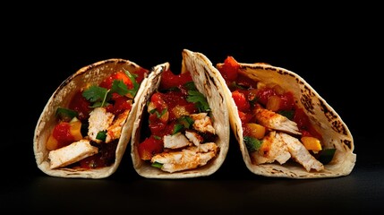 Chicken tacos topped with chili peppers Delicious Mexican cuisine