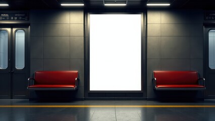 High-quality movie poster mockup in a subway station, showing a blank poster space. Great for showcasing film designs or advertisements in a busy, urban setting.