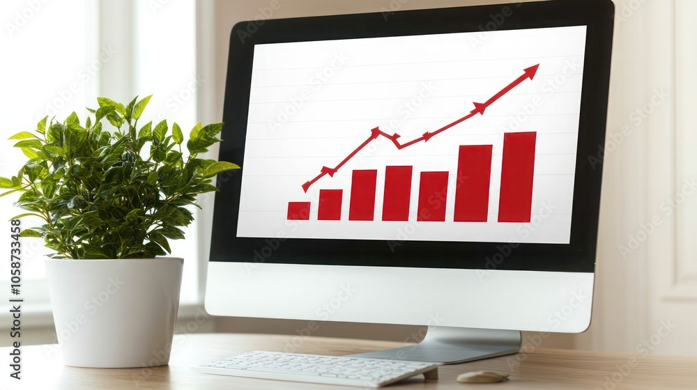 Poster a computer monitor displaying a graph with an upward trend, symbolizing growth and success.