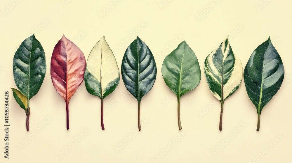 Poster beautiful leaves of various ficus elastica plants displayed in a mockup with an isolated background
