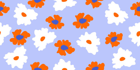 Hand drawn flowers seamless patterns  ornate spring bohemian for fabric, textiles, clothing, wrapping paper, cover, banner, interior decor, abstract backgrounds.