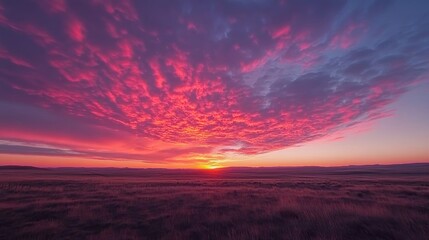 A vibrant morning sky filled with red tones showcases a stunning sunrise and wispy clouds at daybreak