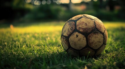 A soccer ball resting on the grass