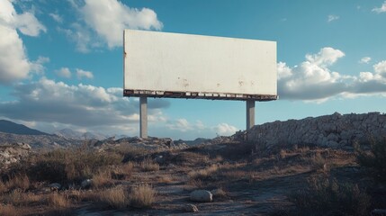 A sizable empty white billboard suspended in the air