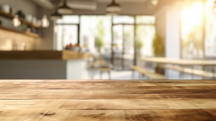 empty beautiful wood table top counter modern kitchen interior in clean and bright.	