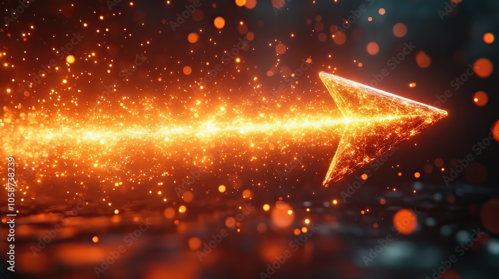 Poster an arrow with motion effect on vibrant orange background, representing fast progress