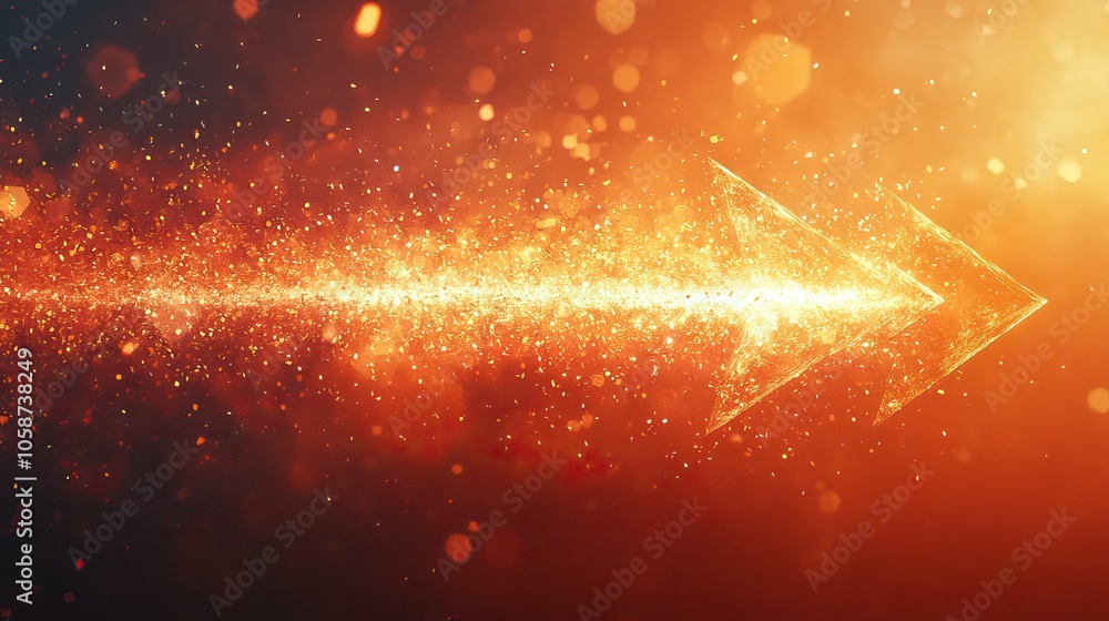 Poster an arrow with motion effect on vibrant orange background, representing fast progress