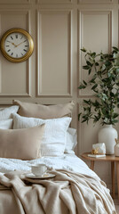 Neutral Bedroom Interior Design Photo with Wall Clock
