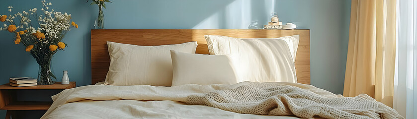 Inviting Bedroom Interior Photo - Morning Sunlight on a Cozy Bed