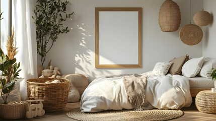 Illustration of Cozy Bedroom with Frame Mockup