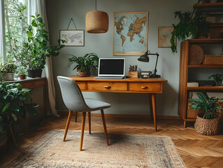 Stylish Home Office Photo - Urban Jungle Interior Design with Wooden Desk