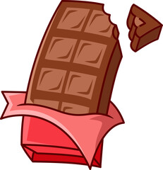 a bar of chocolate bitten Vector Illustration Icon. Flat Cartoon Style