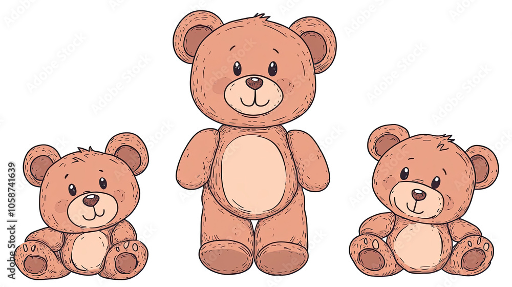 Poster adorable teddy bears in a collection on a transparent background generative ai