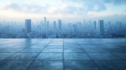 Fototapeta premium Manhattan, Dubai, Shanghai, and Hong Kong City Centers with Platforms, Roads, Parking Lots, and Brick Pavements for Car Advertisement Background