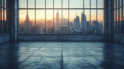 Fototapeta premium Manhattan, Dubai, Shanghai, and Hong Kong City Centers with Platforms, Roads, Parking Lots, and Brick Pavements for Car Advertisement Background