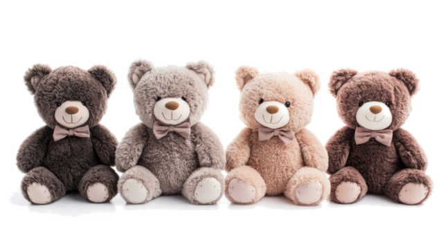 Collection of Four Adorable Teddy Bears Arranged in a Row Generative AI
