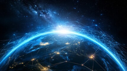 Obraz premium A blue planet with a bright light in the middle