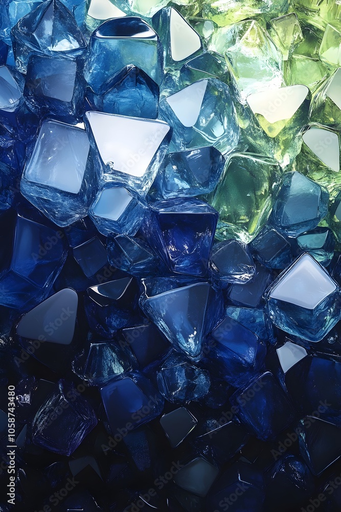 Aufkleber a captivating close-up of sparkling blue and green crystalline shapes, creating a vibrant abstract p