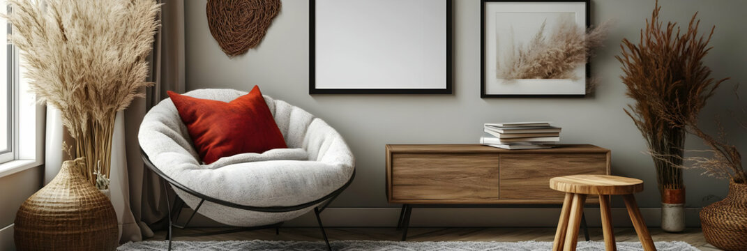 Illustration of Cozy Living Room with Pampas Grass Decor