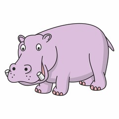 Ippopotamo rosa che ride. Disegno simpatico stile fumetto 