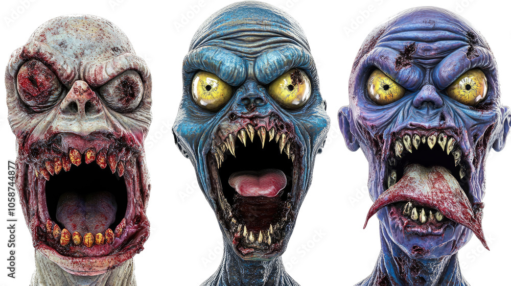 Poster zombie creatures on transparent background generative ai