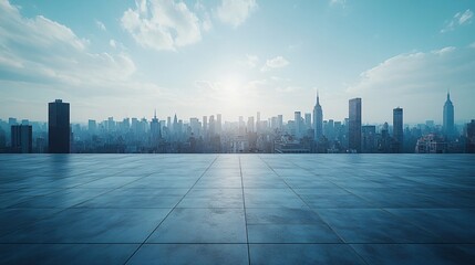 Manhattan, Dubai, Shanghai, and Hong Kong City Centers with Platforms, Roads, Parking Lots, and Brick Pavements for Car Advertisement Background