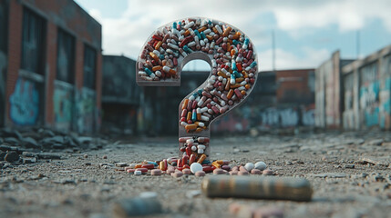 large question mark transparent filled with medicine pills