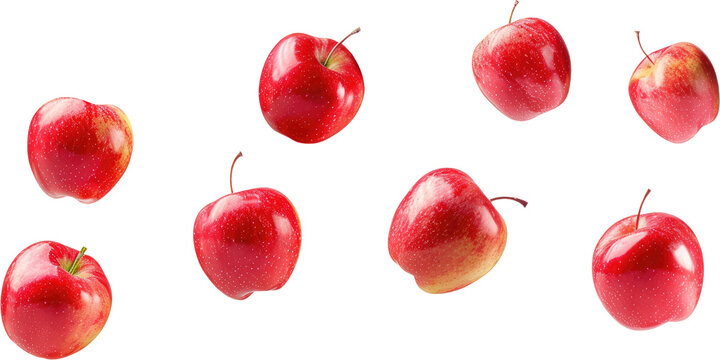 Red Apples Falling, isolated on transparent background