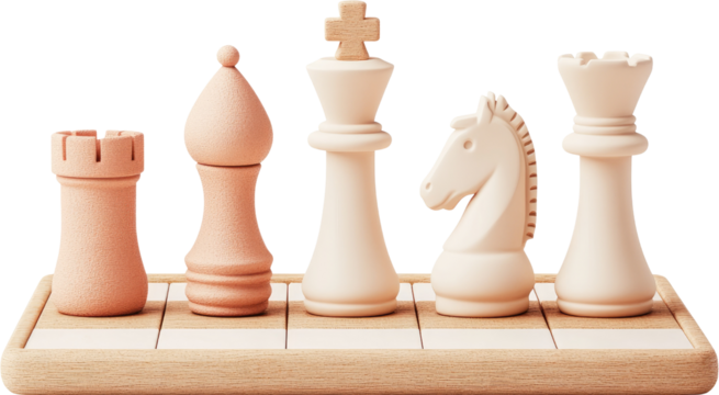 Wooden Chess Pieces on a Board isolated on transparent background