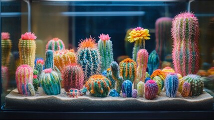 Fototapeta premium A tank with many different colored cacti