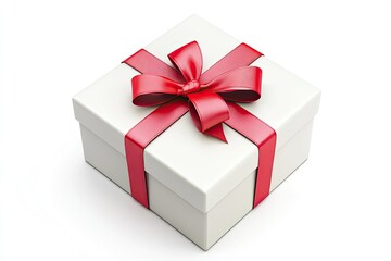 Obraz premium White gift box with red ribbon 3d render isolated on white