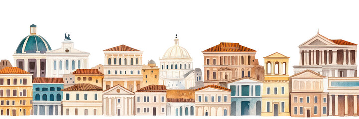 Obraz premium PNG Rome city buildings architecture illustration watercolor.