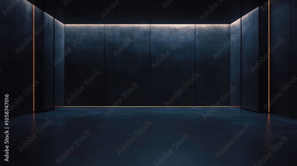 Poster dark studio with gradient lighting in an empty room featuring a showcase wall and floor for product 