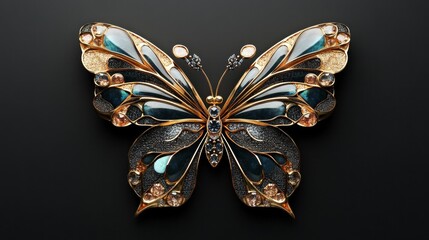 Fototapeta premium A butterfly brooch with a blue and gold design