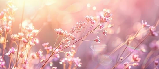 Fototapeta premium Soft Focus Little Pink Grass Flower Blooming Spring Nature Background