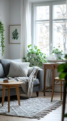 Photo of Cozy Living Room with Houseplants and Shag Rug