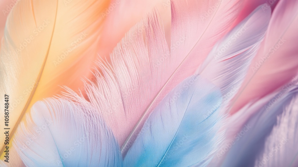 Poster vibrant pastel hued feather background close up vertical shot of soft colorful feathers minimalistic