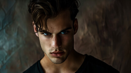 Fototapeta premium Portrait of a serious, handsome young man.