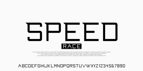 Sport modern font, regular san serif style of futuristic typeface alphabet, vector, typography. Sport font with fast speed or dynamic and letters,uppercase and number