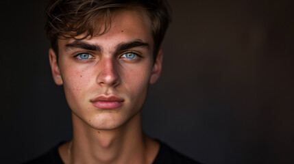 Fototapeta premium Portrait of a serious, handsome young man.