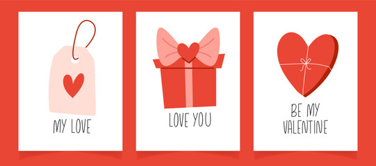 Valentines Day card set with hand drawn lettering and elements. Ideal for Valentines Day postcards