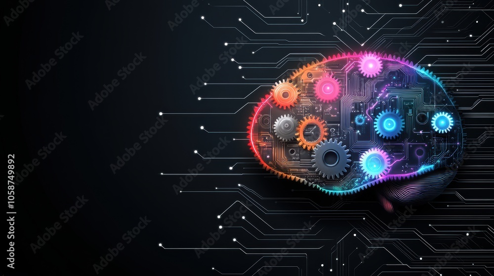 Aufkleber a colorful depiction of a brain, interwoven with gears and circuits, symbolizing the fusion of techn