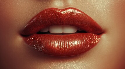 A woman's lips are painted red with glitter