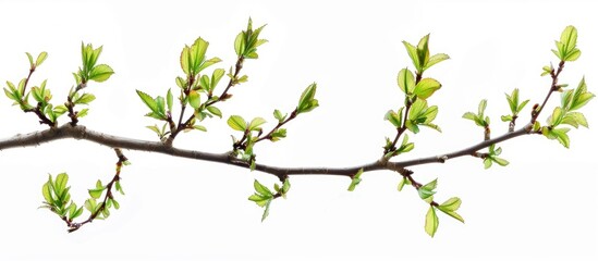Thorny Hawthorn Branch With Young Spring Leaves
