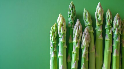 Fresh young asparagus spears against a vibrant green backdrop Concept of healthy eating